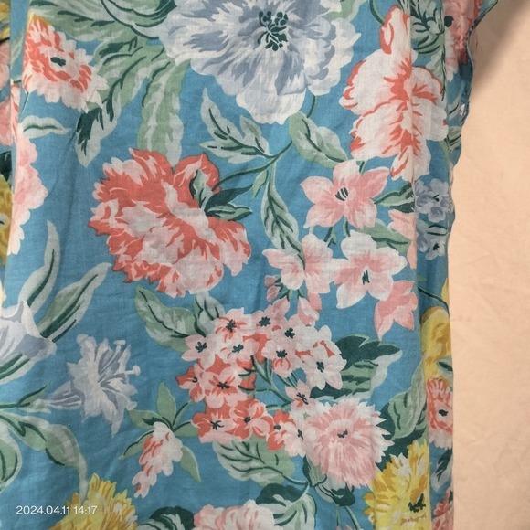 LOFT Size Medium Floral Cap Sleeves Ragged Edges Ruffle Elastic Neckline Top - Picture 5 of 13